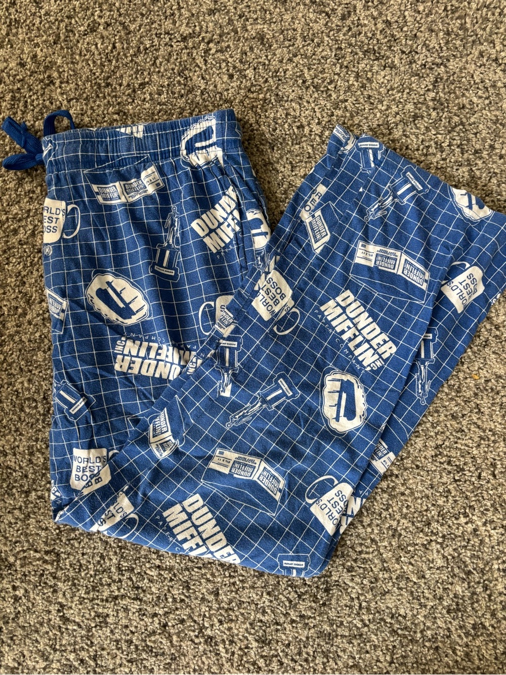 Blue Womans Pajama Pants Office Themed